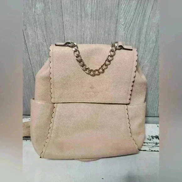 Nanette Lepore mauve colored backpack purse with gold chain. - Picture 5 of 12